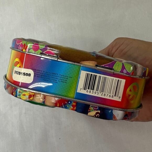 LOVE & CHOCOLATE M&M COLLECTIBLE TIN TIE DYE/PEACE 4”green handle yellow M&M - Picture 4 of 7